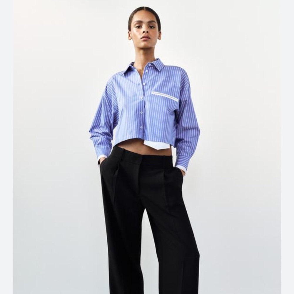 Zara Striped Crop Poplin Top
